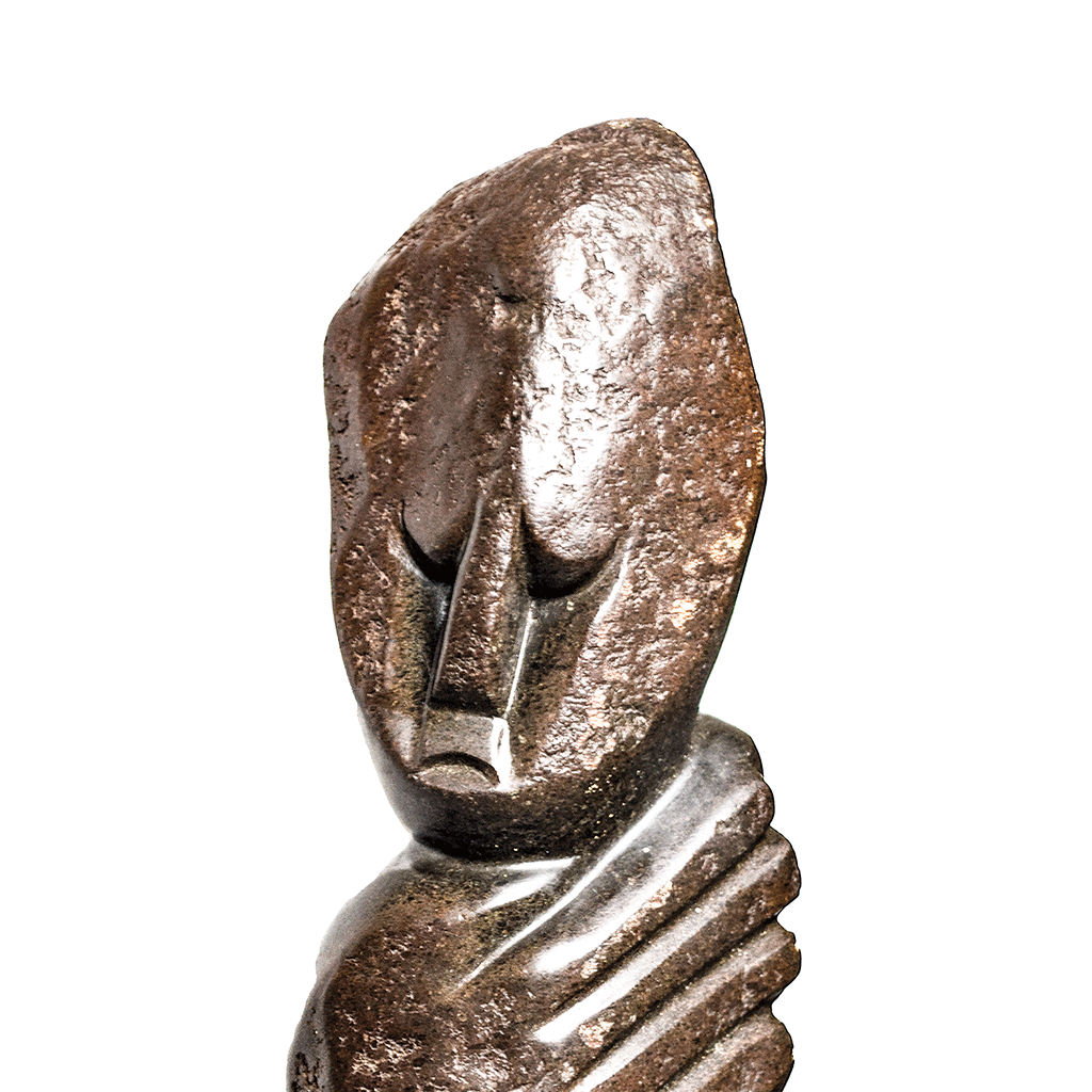 Close up: Hand Carved Stone Sculpture 'Gentle Lady' by Zimbabwean Artist Denny Kanyemba Made in 1990