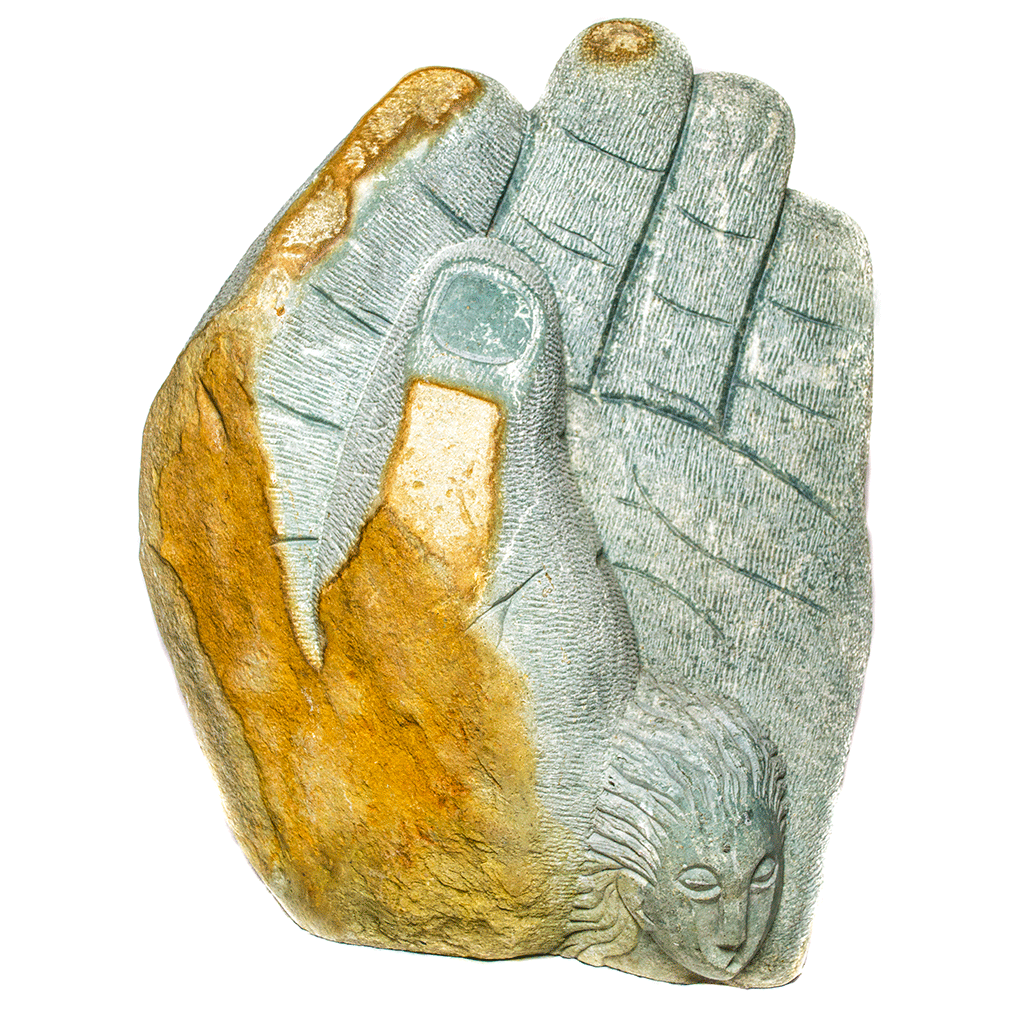 Lucky Hand, a Shona stone sculpture carved from serpentine stone in Zimbabwe by the artist Inkomo
