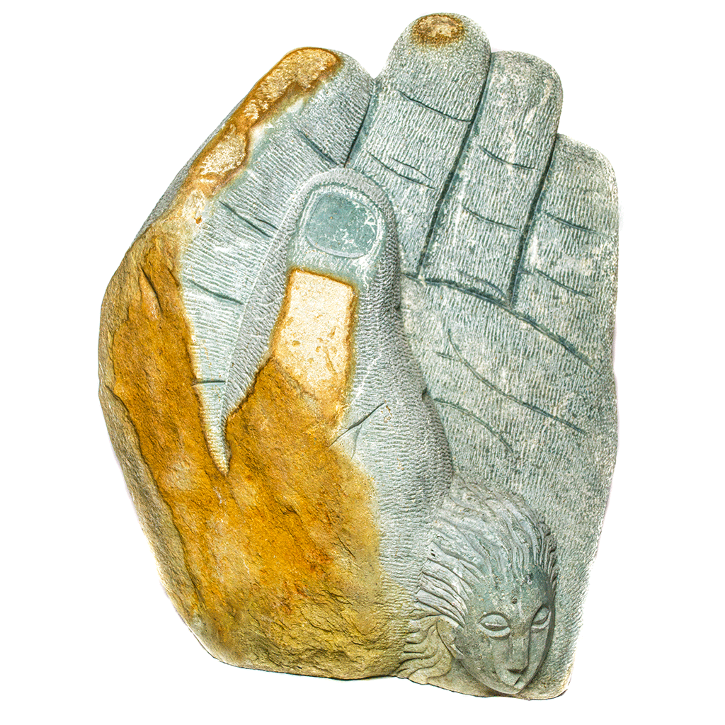 One of a kind African Fine Art: Hand Carved Stone Sculpture 'Lucky Hand' by Zimbabwean Artist Inkomo Made in 1990