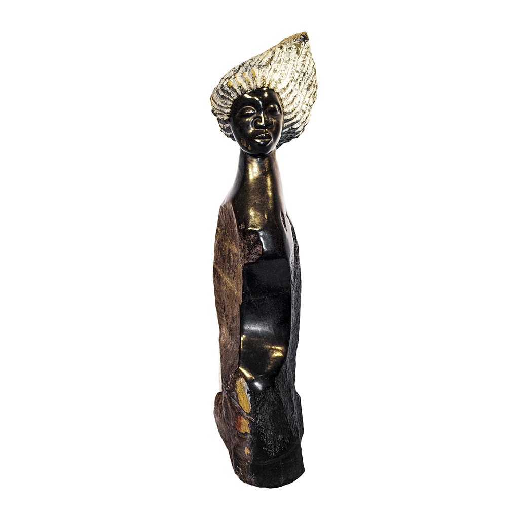 One of a kind African Fine Art: Hand Carved Stone Sculpture 'Shona Girl' by Zimbabwean Artist C. Mukavai Made in 1990