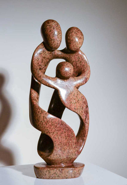 One of a kind African Fine Art: Hand Carved Stone Sculpture 'Family of Three' by Zimbabwean Artist Agrippa Ndongwe Made in 2000