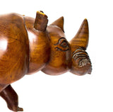 Close up view: Authentic Hand Carved Wooden 'Rhino' Sculpture from Malawi Made in 1988
