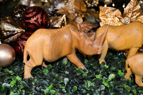 Profile view: Size medium: Authentic Vintage Hand Carved Teak Wood 'Rhino' Figurine from Kenya